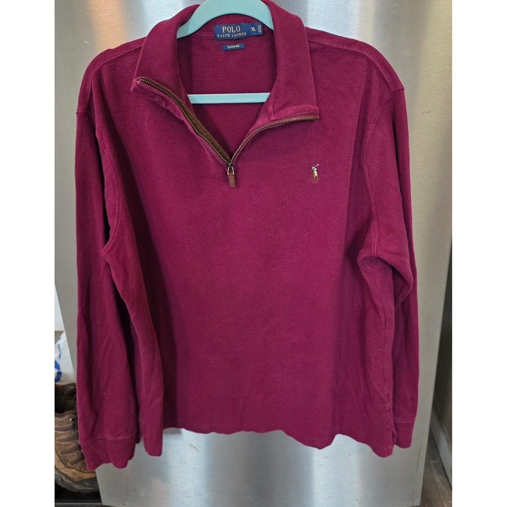 Polo Ralph Lauren Mens XL Quarter Zip Pullover Burgundy Estate Rib Sweater